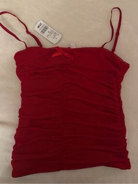 Red Ruched Cami Tank Top